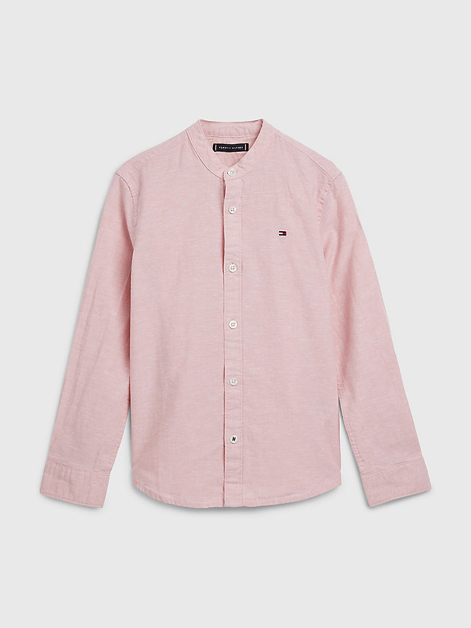 Cotton Linen Collarless Shirt | PINK ...