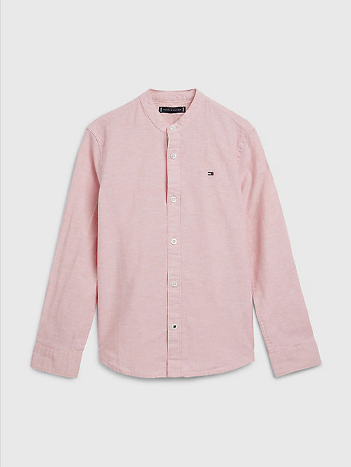 pink cotton linen collarless shirt for boys tommy hilfiger