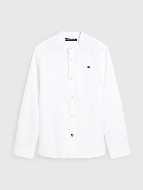 white cotton linen collarless shirt for boys tommy hilfiger