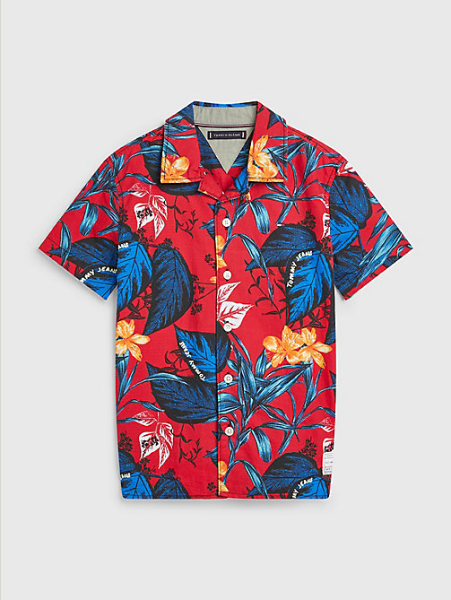 red tropical print short sleeve shirt for boys tommy hilfiger