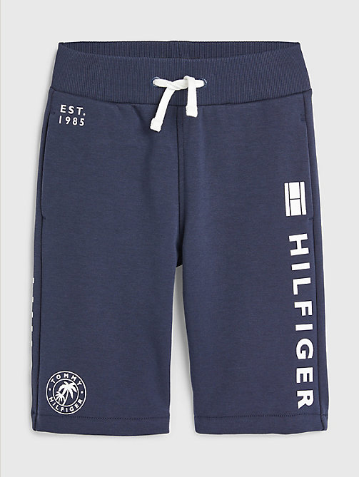 blue multi logo drawstring sweat shorts for boys tommy hilfiger