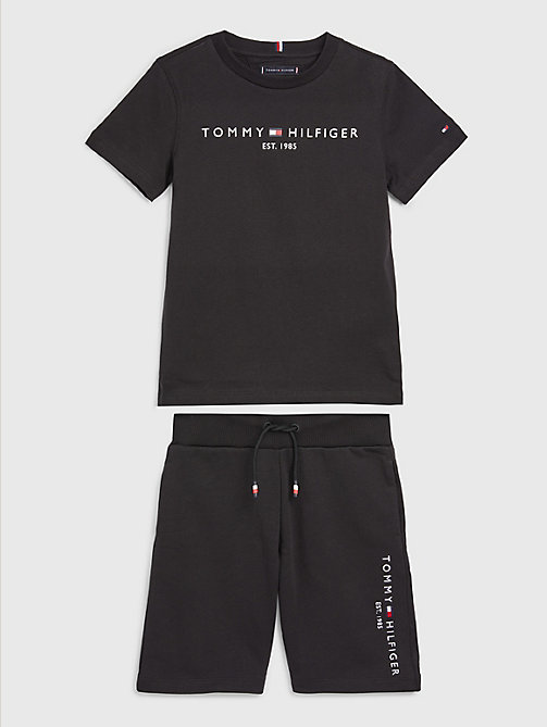 black essential shorts and t-shirt set for boys tommy hilfiger