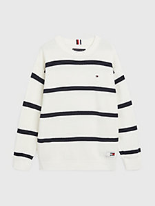 white rugby stripe organic cotton jumper for boys tommy hilfiger