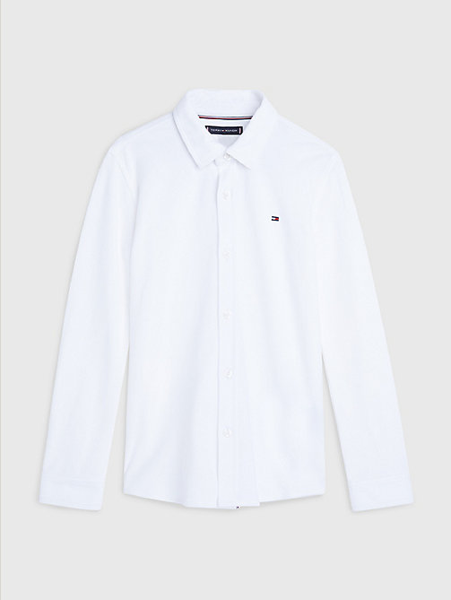 white stretch pique shirt for boys tommy hilfiger