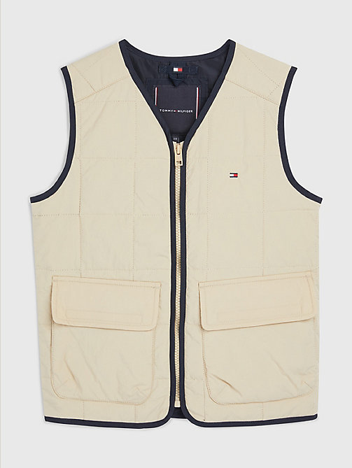 beige quilted zip-thru vest for boys tommy hilfiger
