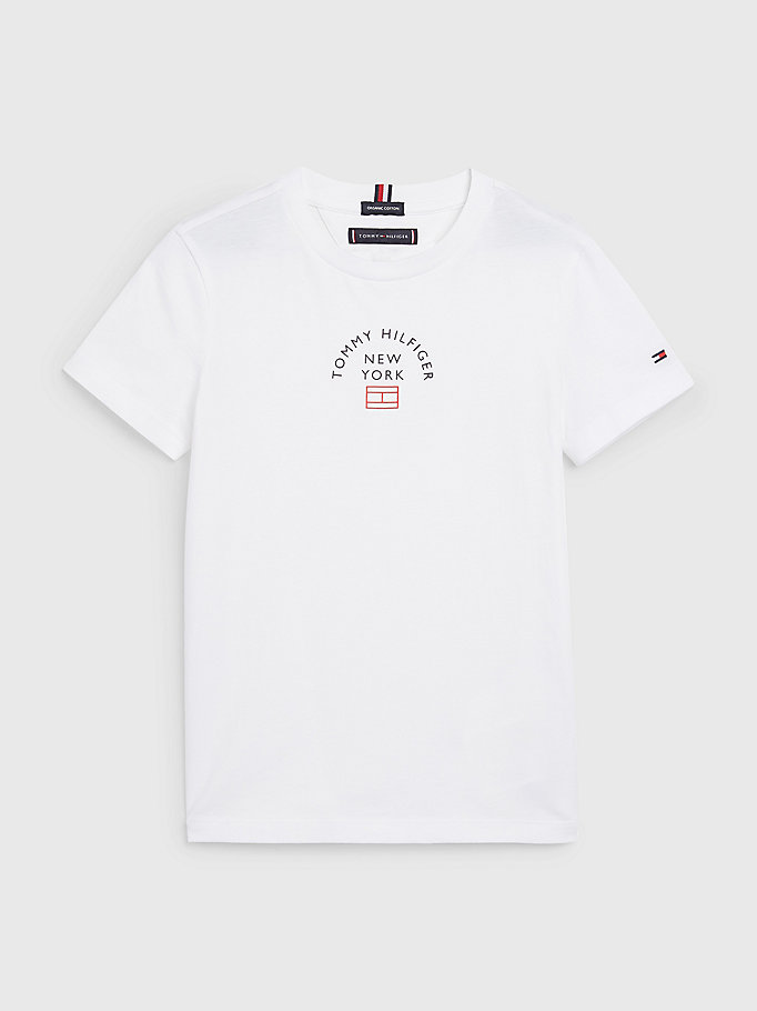 white pure organic cotton logo t-shirt for boys tommy hilfiger