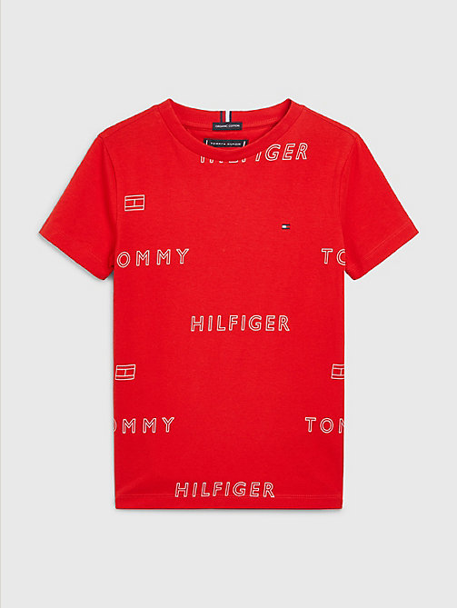 red all-over logo organic cotton t-shirt for boys tommy hilfiger