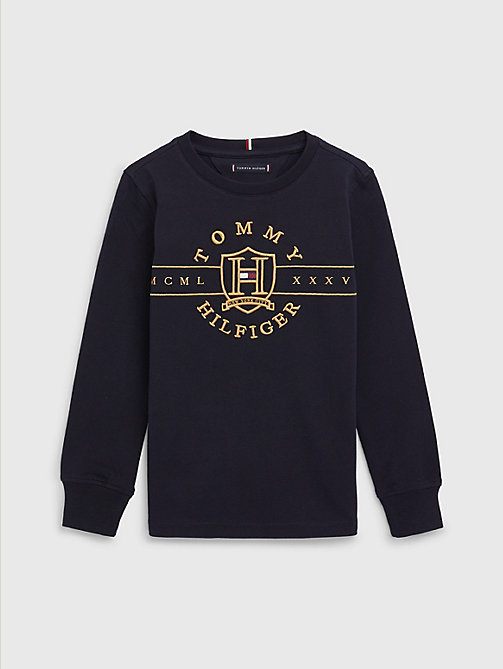blue shield logo embroidery long sleeve t-shirt for boys tommy hilfiger