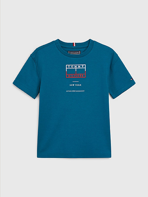 t-shirt con bandierina ricamata blu da boys tommy hilfiger