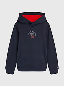 blue logo fleece hoody for boys tommy hilfiger