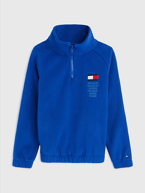 blue nyc graphic mock neck half-zip sweatshirt for boys tommy hilfiger