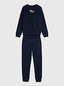blue terry sweatshirt and joggers set for boys tommy hilfiger