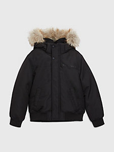 black tech faux-fur trim jacket for boys tommy hilfiger