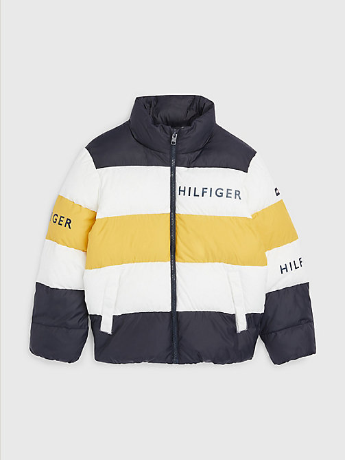 blue th protect colour-blocked puffer jacket for boys tommy hilfiger