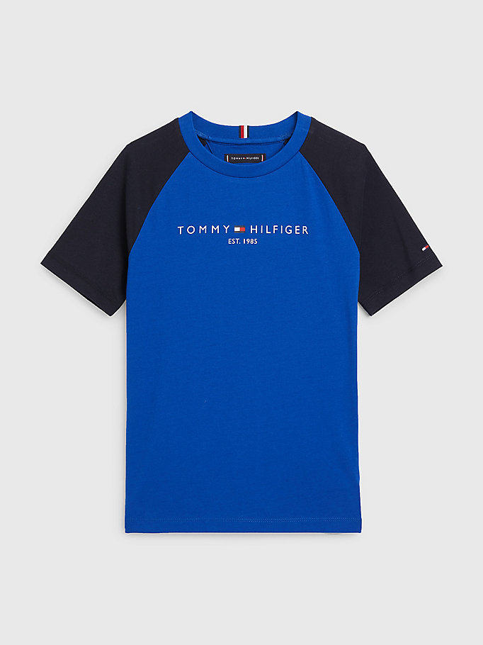 blue essential colour-blocked organic cotton t-shirt for boys tommy hilfiger