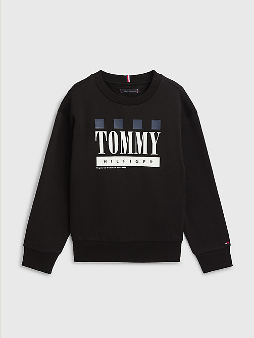 schwarz sweatshirt mit logo und schachbrettmuster für boys - tommy hilfiger