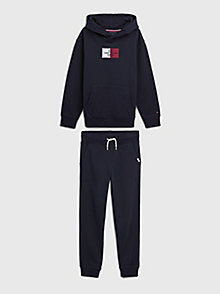 blau logo-patch-hoodie und jogginghose im set für jungen - tommy hilfiger
