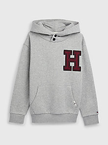 grijs hoodie met badstof varsity-monogram voor boys - tommy hilfiger