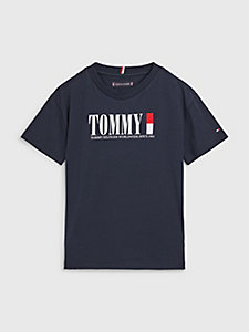 camiseta de algodón orgánico con logo azul de nino tommy hilfiger