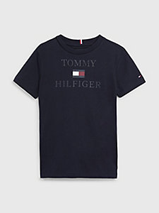 t-shirt in cotone biologico con logo blu da boys tommy hilfiger