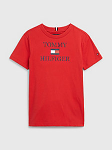 camiseta de algodón orgánico con logo rojo de nino tommy hilfiger