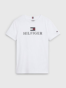 t-shirt in cotone biologico con logo bianco da boys tommy hilfiger