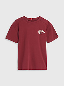 czerwony bawełniany t-shirt z logo w stylu varsity dla boys - tommy hilfiger