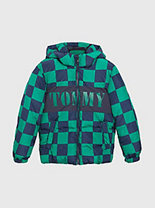 chaqueta acolchada con diseño de damero verde de boys tommy hilfiger