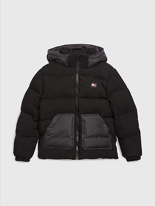 black mixed texture cord puffer jacket for boys tommy hilfiger