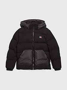 black mixed texture cord puffer jacket for boys tommy hilfiger