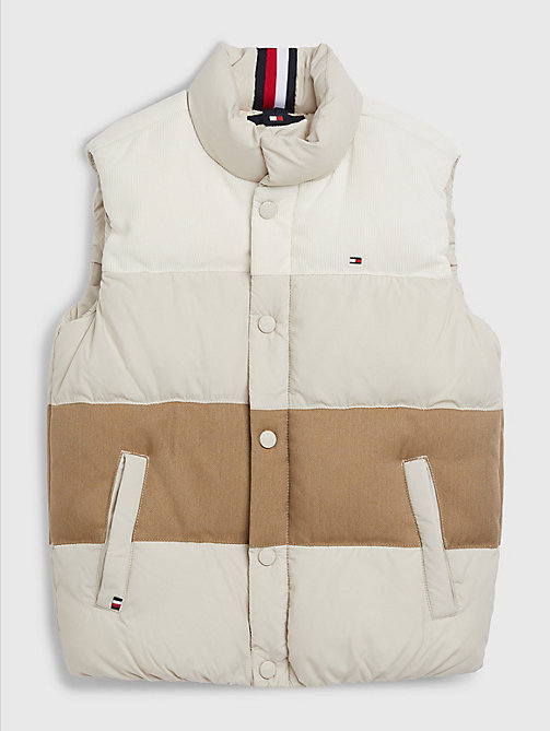 beige colour-blocked water repellent vest for boys tommy hilfiger