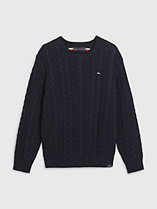 niebieski sweter essential ze splotem warkoczowym dla boys - tommy hilfiger