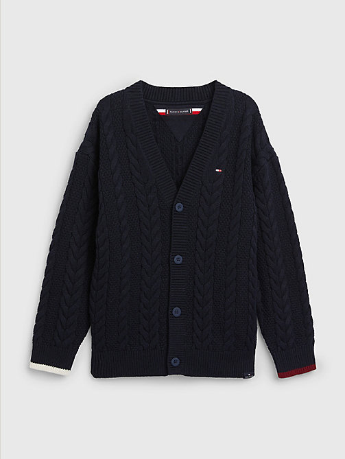 blue essential cable knit cardigan for boys tommy hilfiger