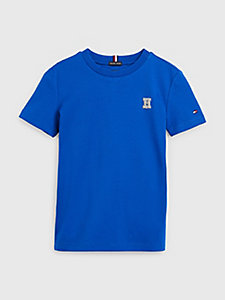 camiseta de cuello redondo con monograma azul de nino tommy hilfiger