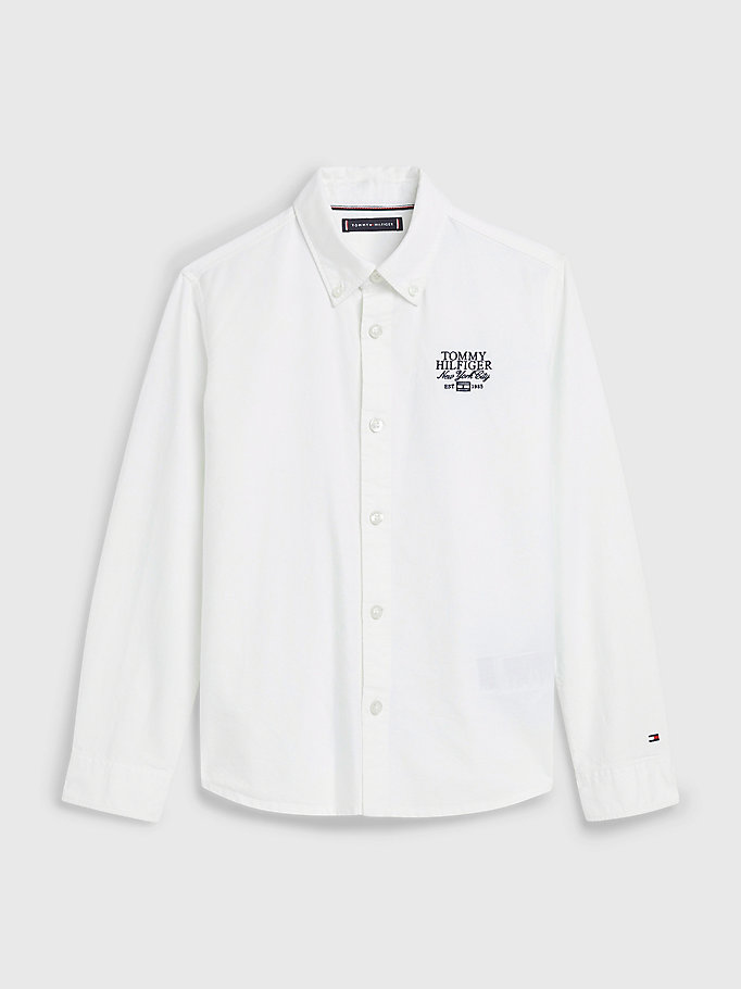 wit oxford-overhemd met logo voor jongens - tommy hilfiger