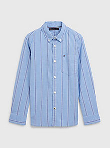 blue stretch organic cotton pinstripe oxford shirt for boys tommy hilfiger