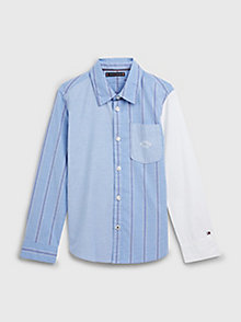 blau patchwork-hemd mit logo auf dem rücken für jungen - tommy hilfiger