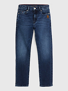 jeans modern straight fit con monogramma denim da bambino tommy hilfiger