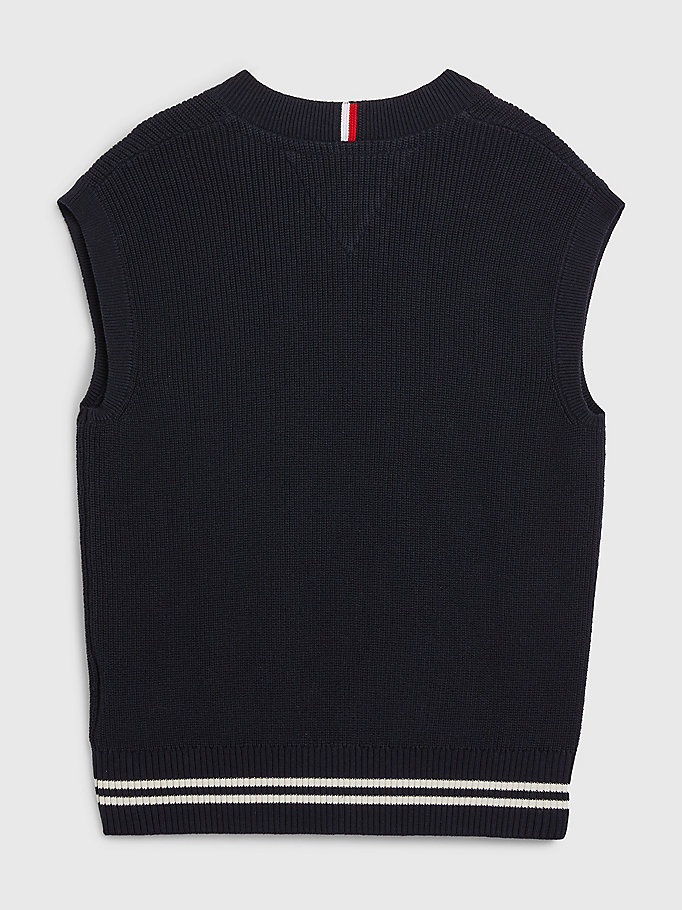 blue organic cotton knitted vest for boys tommy hilfiger