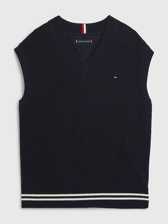 blue organic cotton knitted vest for boys tommy hilfiger