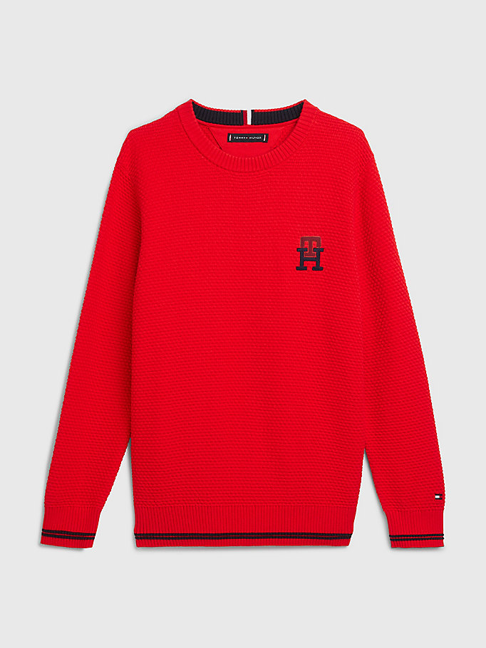 red textured weave monogram jumper for boys tommy hilfiger