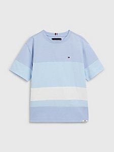 blue colour-blocked organic cotton t-shirt for boys tommy hilfiger