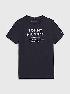 blauw t-shirt met ronde hals en logo voor boys - tommy hilfiger