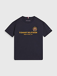 blau rundhals-t-shirt mit aufgesticktem logo für boys - tommy hilfiger
