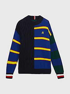 niebieski sweter w kolorowe paski w uczelnianym stylu dla boys - tommy hilfiger