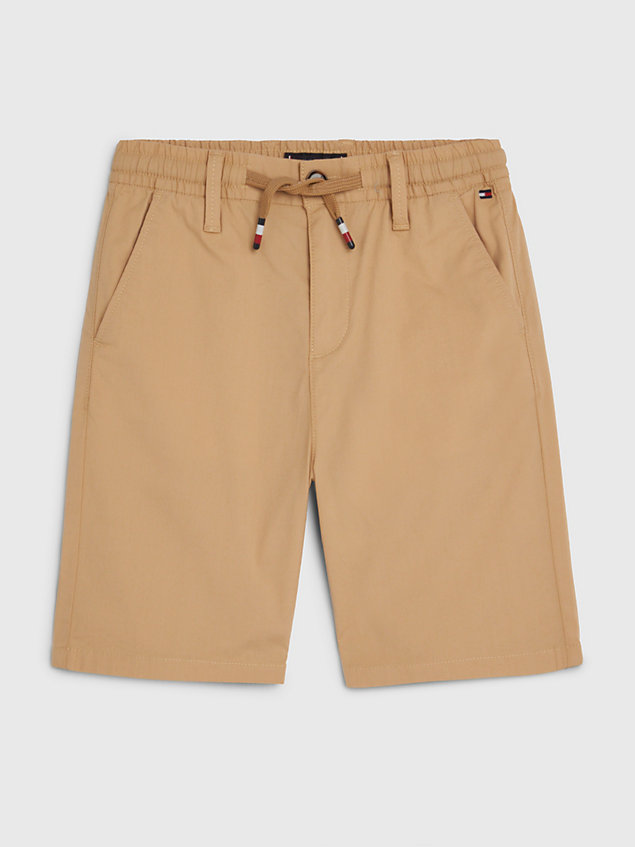 beige drawstring waist poplin shorts for boys tommy hilfiger