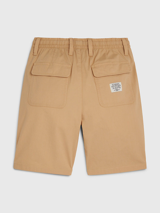 beige popeline-shorts mit tunnelzug in der taille für jungen - tommy hilfiger