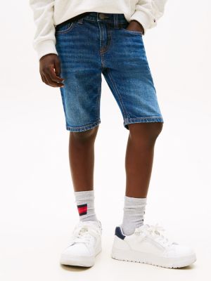 shorts scanton slim fit in denim blu da bambini tommy hilfiger