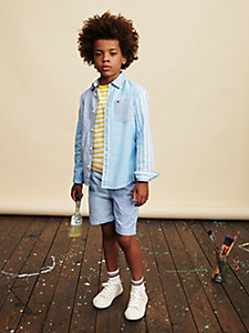 blue mixed stripe relaxed fit poplin shirt for boys tommy hilfiger