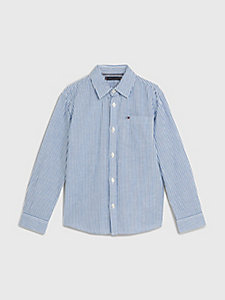 blue mixed stripe relaxed fit poplin shirt for boys tommy hilfiger